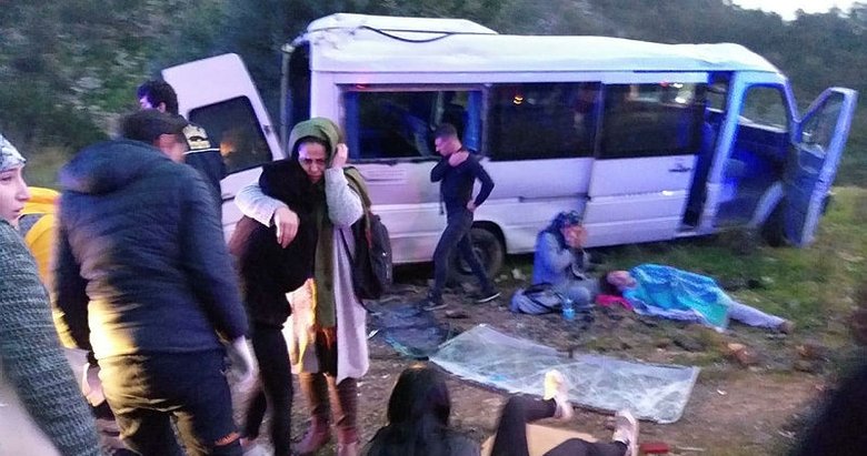Bodrum’da servis minibüsü takla attı: 11 işçi yaralı