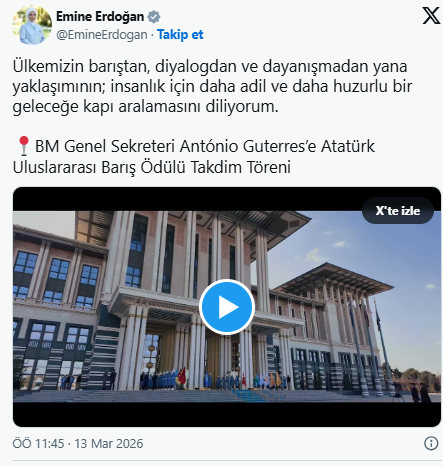 Emine Erdoğan’dan BM Genel Sekreteri Guterres paylaşımı