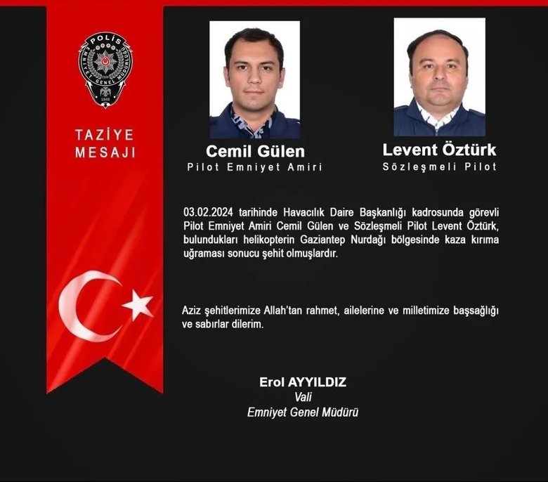 Gaziantep’te helikopter düştü: 2 pilot şehit oldu