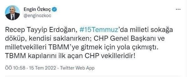 Engin Özkoç’tan 15 Temmuz yalanı! Sosyal medyada skandal paylaşıma tepki yağdı