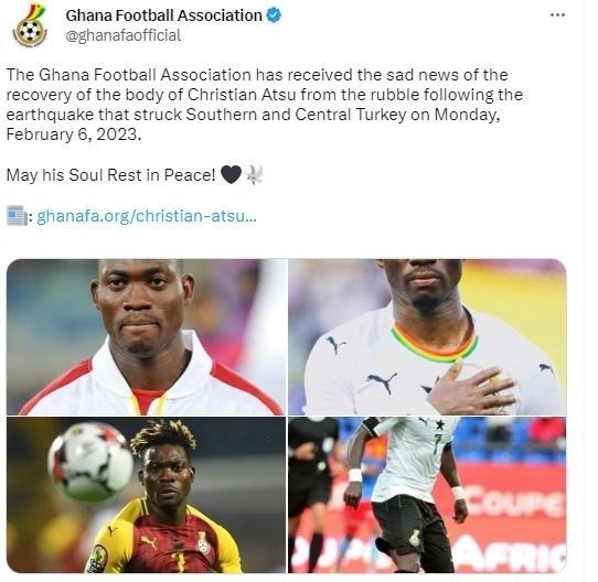 Christian Atsu için taziye mesajları yayımlanıyor