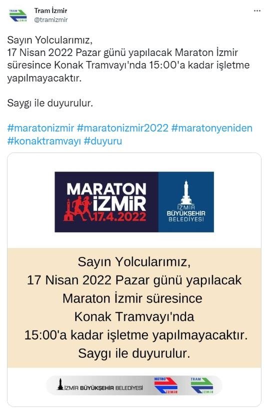 İzmir’de tramvaya maraton engeli! Tram İzmir duyurdu