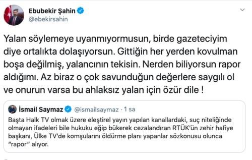 RTÜK Başkanı Şahin’den, Saymaz’a ’rapor’ tepkisi: Kovulman boşa değilmiş, yalancının tekisin