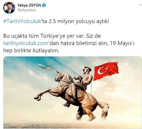 THY’nin 19 Mayıs özel uçuşu için 2,5 milyonu aşkın kişi hatıra bileti oluşturdu