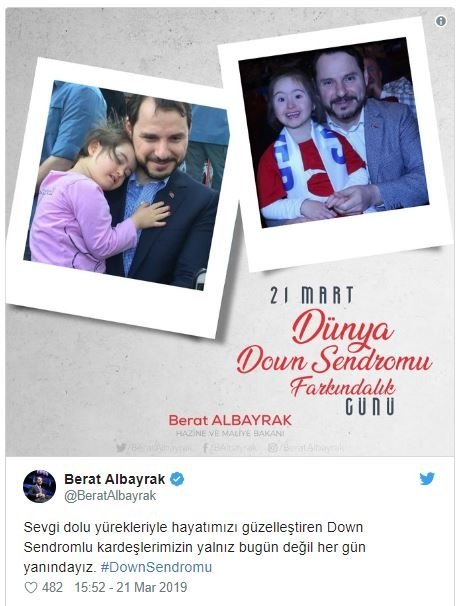 Bakan Albayrak: Down Sendromlu kardeşlerimizin yalnız bugün değil her gün yanındayız