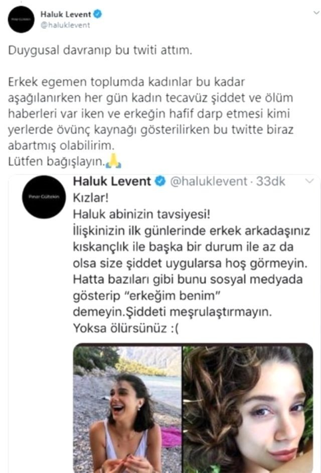 Haluk Levent Pınar Gültekin paylaşımı için özür diledi!
