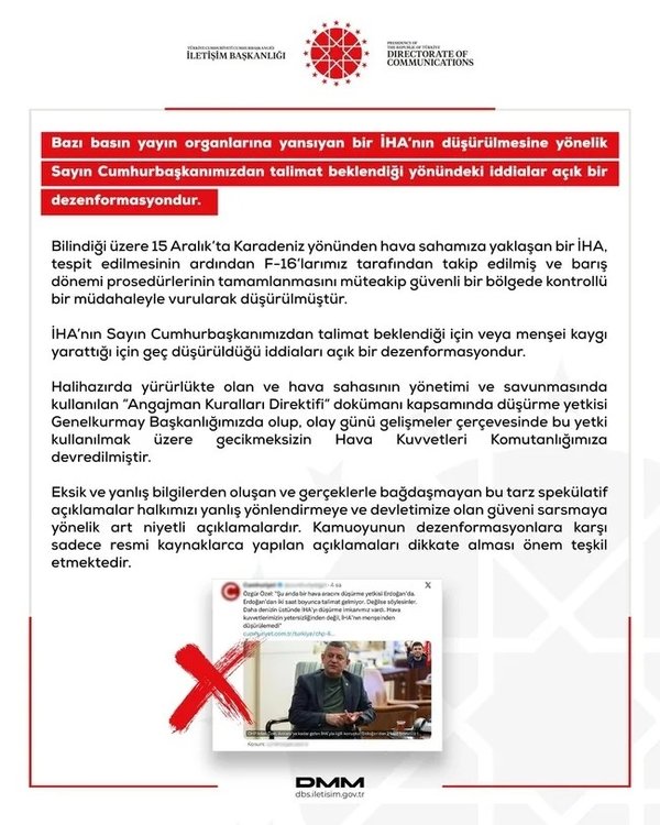 İletişim Başkanı Duran’dan Özgür Özel’e İHA yanıtı: Açık bir dezenformasyon niteliği taşımaktadır