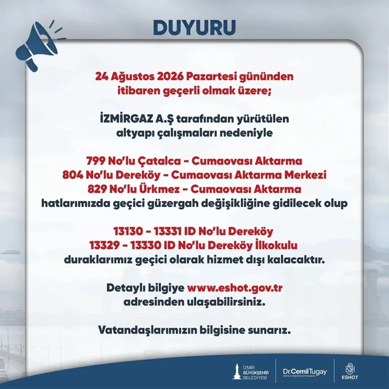 ESHOT’tan yeni duyuru! O duraklar hizmet dışı kalacak