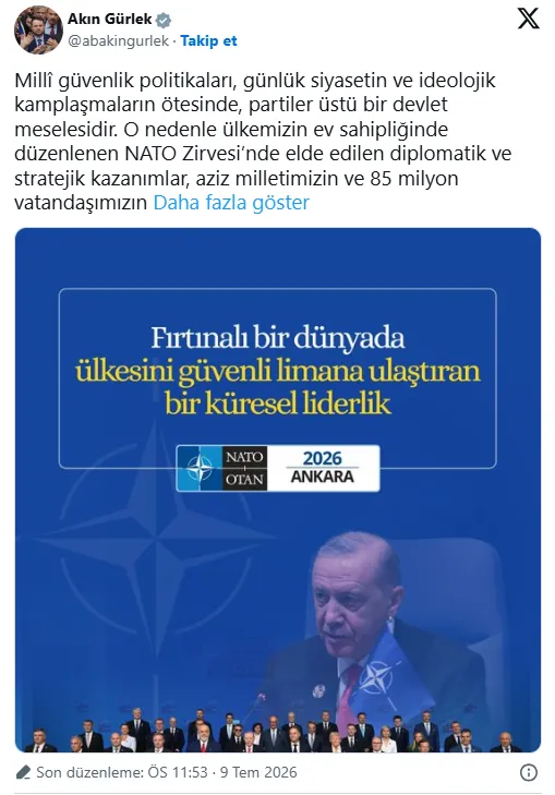 Bakan Gürlek’ten NATO Zirvesi paylaşımı