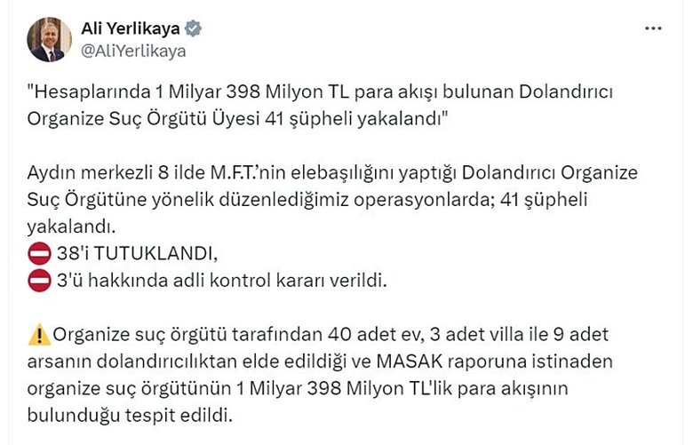Aydın merkezli 8 ilde dolandırıcılara yönelik operasyon