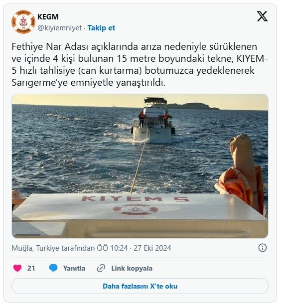 Fethiye açıklarında sürükleniyordu! O teknedeki 4 kişi kurtarıldı