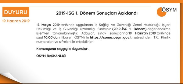 İSG 1. dönem sonuçları belli oldu! ÖSYM-2019 İSG sonuç sorgulama
