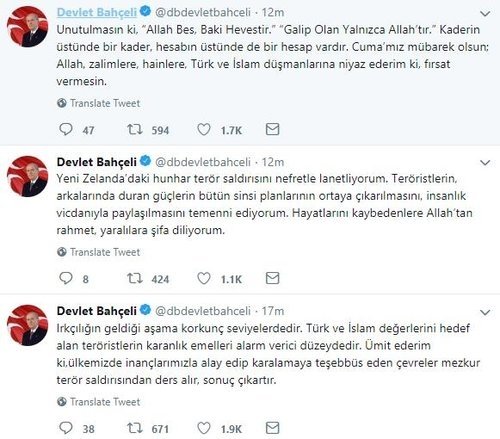 Bahçeli’den Yeni Zelanda’daki cami katliamına sert tepki