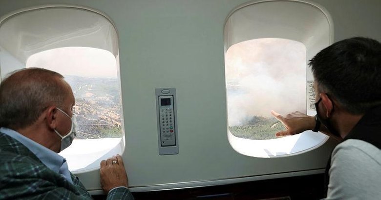Başkan Erdoğan yangın bölgesinde! Havadan incelemelerde bulundu bilgi aldı