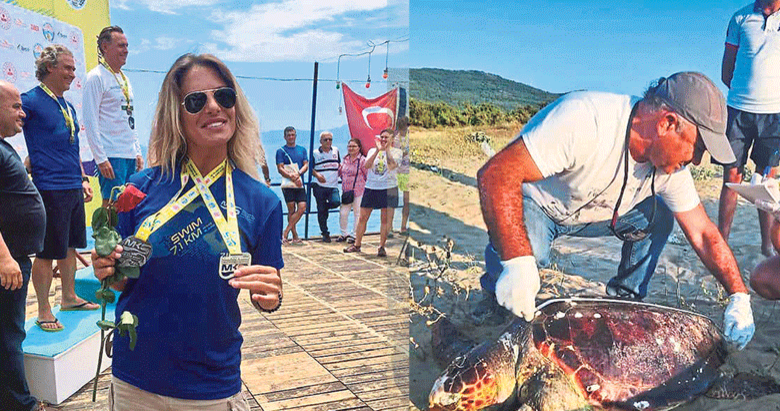 Güzel yüzücüden caretta için altın kulaç