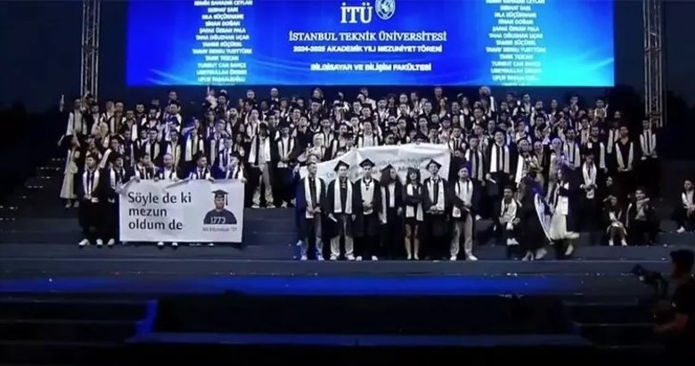 İstanbul Teknik Üniversitesi mezuniyet töreninde skandal: En’âm Suresi ayetin yazılı olduğu pankartın açılmasını engel oldular