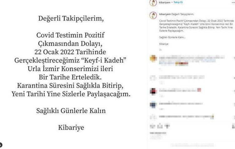 Kibariye kötü haberi sosyal medya hesabından duyurdu