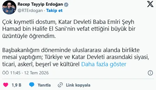 Başkan Erdoğan’dan taziye mesajı