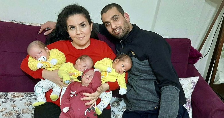 7 yıl çocuk özlemi çeken çift, yeni yılı dördüzleri ile karşıladı