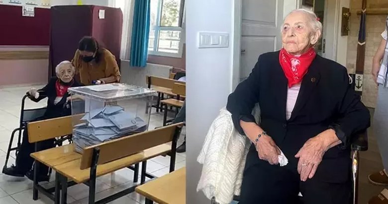 İzmir’de 101 yaşındaki Zekiye teyze sandığa gitti