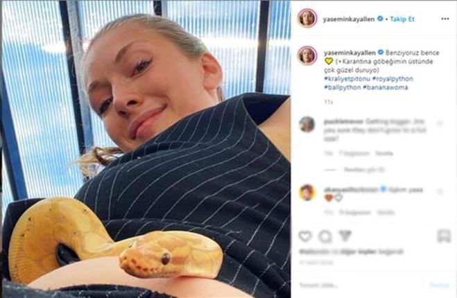 Yasemin Kay Allen yılanı ile poz verdi! Sosyal medyayı salladı