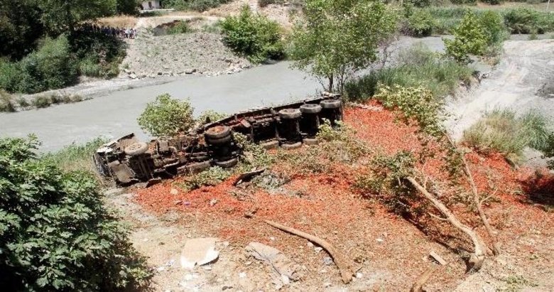 Domates yüklü tır köprüden uçtu: 1 ölü