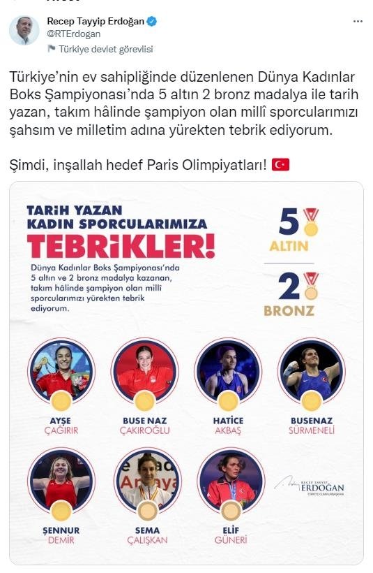 Başkan Recep Tayyip Erdoğan, tarih yazan kadın boksörleri tebrik etti