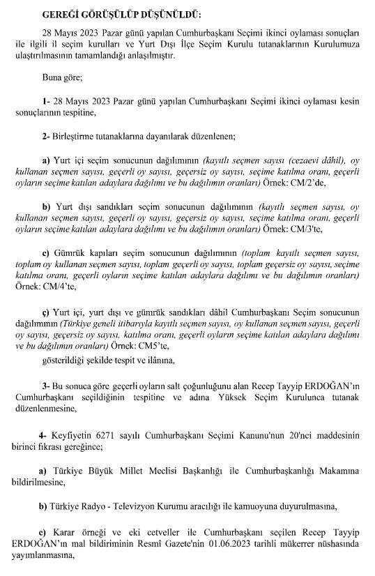 Cumhurbaşkanlığı Seçimi kesin sonuçları Resmi Gazete’de yayımlandı