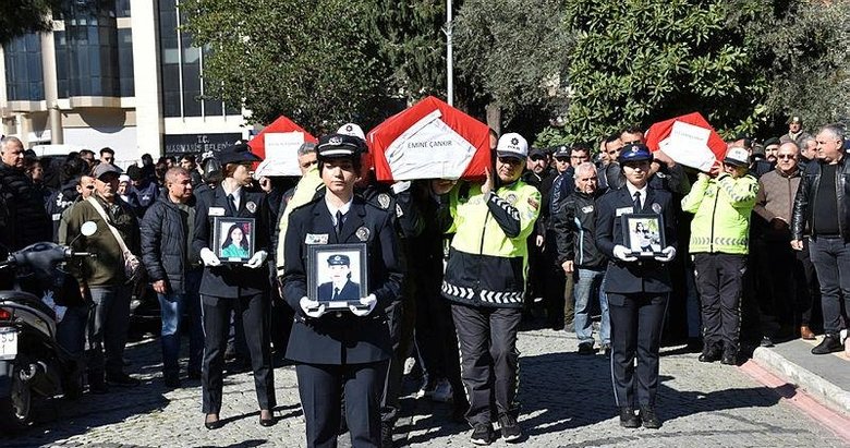 Depremde hayatını kaybeden polis memuru anne ve iki kızına Marmaris’te acı veda