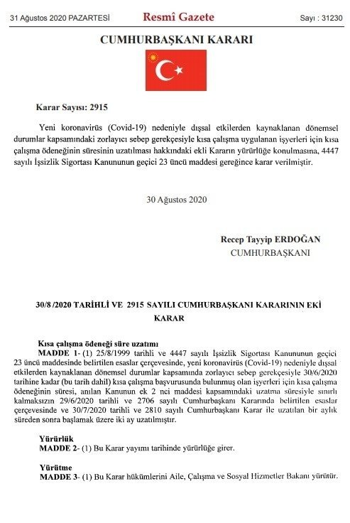Kısa çalışma ödeneği 2 ay daha uzatıldı