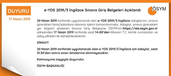 e-YDS sınav giriş belgesi yayınlandı! ÖSYM/e-YDS sınav giriş yerleri sorgulama ekranı