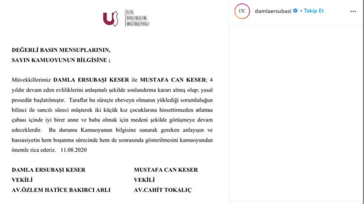 Damla Ersubaşı ve Mustafa Can Keser boşanıyor!