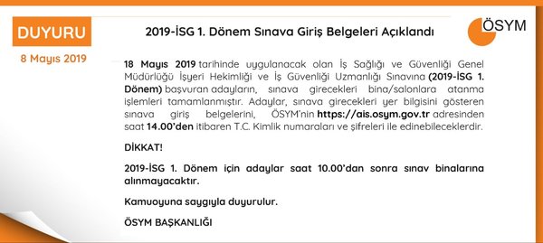 İSG 1. dönem sınav giriş belgesi sorgulama! 2019 İSG ne zaman?