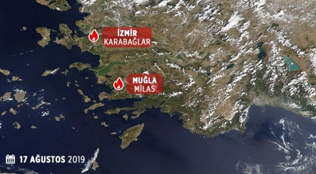 İzmir ve Muğla’daki orman yangınları uydudan görüntülendi