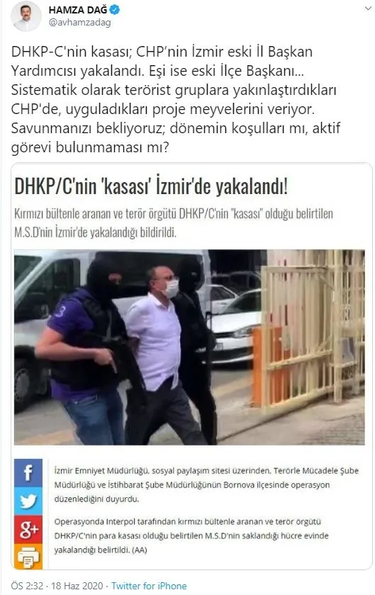 AK Partili Dağ: DHKP-C’nin kasası, CHP’nin İzmir eski il başkan yardımcısı