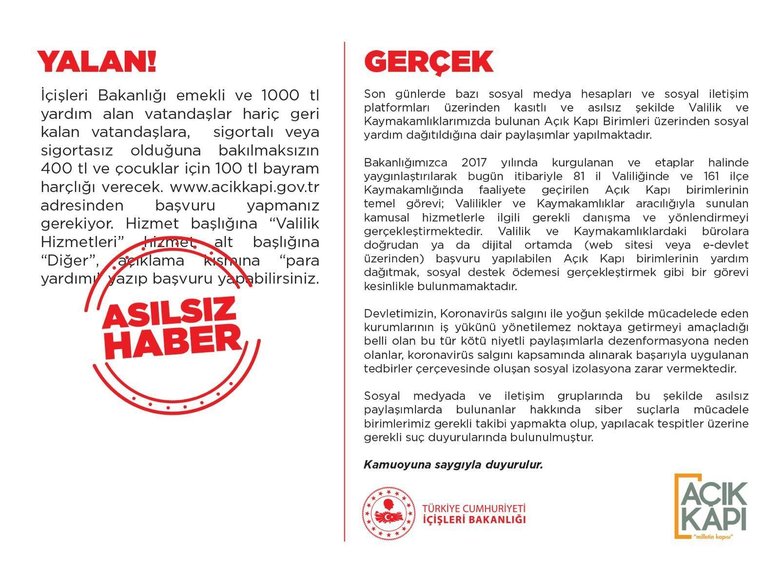 Açık kapı’dan yardım başvurusu yapılıyor mu? İçişleri Bakanlığı’ndan flaş uyarı