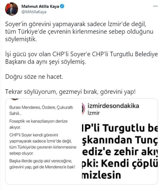 AK Partili Kaya’dan Tunç Soyer’e tepki: Gezmeyi bırak, görevini yap!