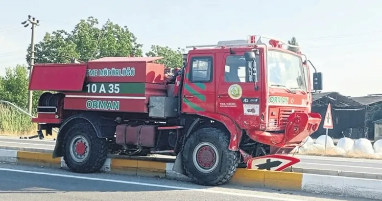 Sındırgı yangınına giden arazöz kazaya karıştı