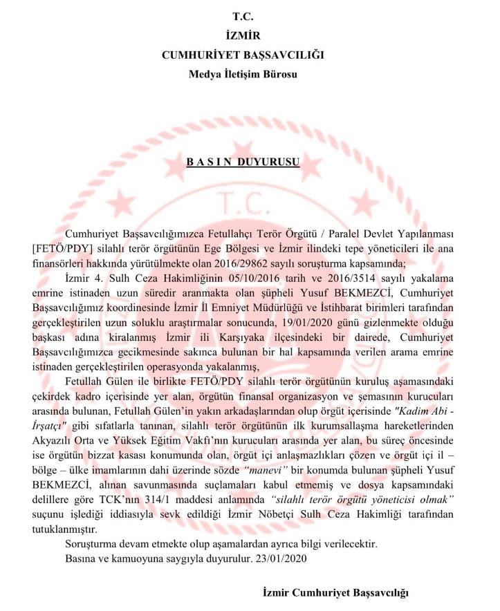 FETÖ’cü Yusuf Bekmezci tutuklandı