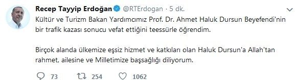 Başkan Erdoğan’dan Ahmet Haluk Dursun için taziye mesajı