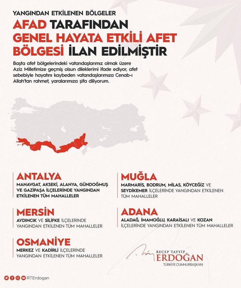 Başkan Erdoğan duyurdu! Yangın alanı afet bölgesi ilan edildi