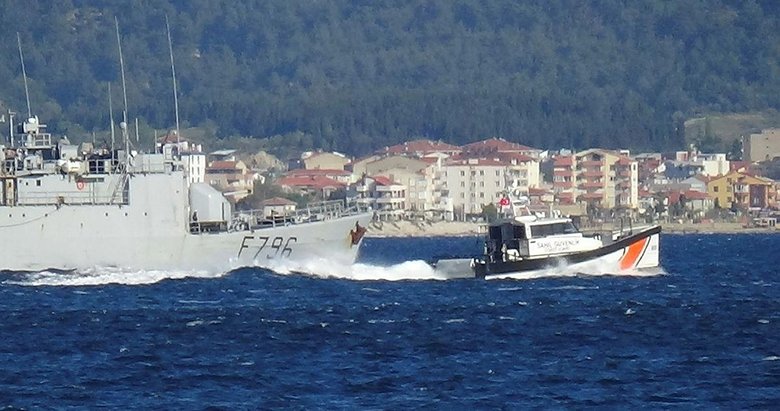 Fransız savaş gemisi, Türk botları eşliğinde Çanakkale’den geçti