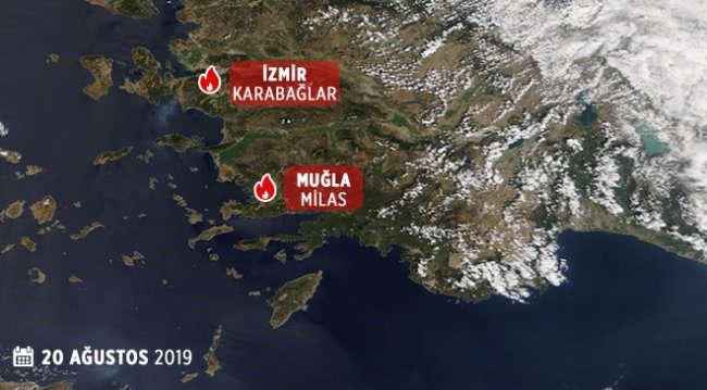 İzmir ve Muğla’daki orman yangınları uydudan görüntülendi