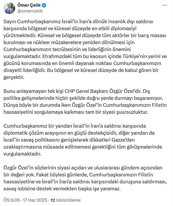 AK Parti Sözcüsü Çelik’ten Özgür Özel’e sert tepki: Savaş lobisine hizmet ediyor