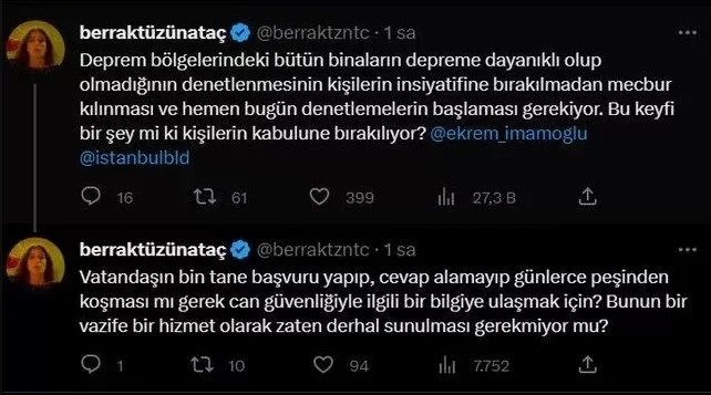 Berrak Tüzünataç’tan Ekrem İmamoğlu’na: Bu keyfi bir şey mi?