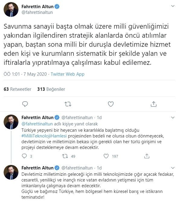 İletişim Başkanı Altun’dan Selçuk Bakraktar’ı gerçek dışı iddialarla hedef alanlara cevap