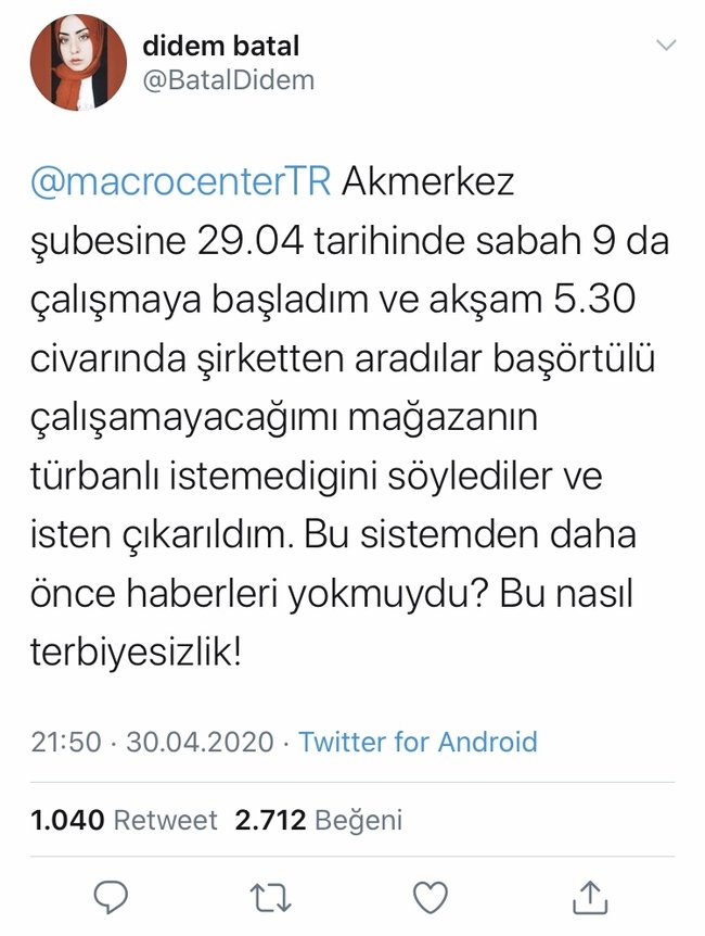 Macro Center’dan skandal uygulama! Baş örtülü diye işten çıkarıldı