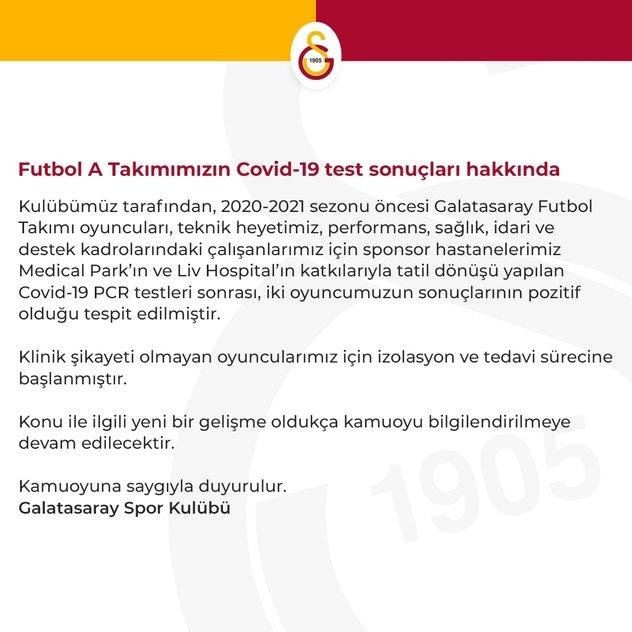 Galatasaray’da 2 oyuncu koronavirüse yakalandı