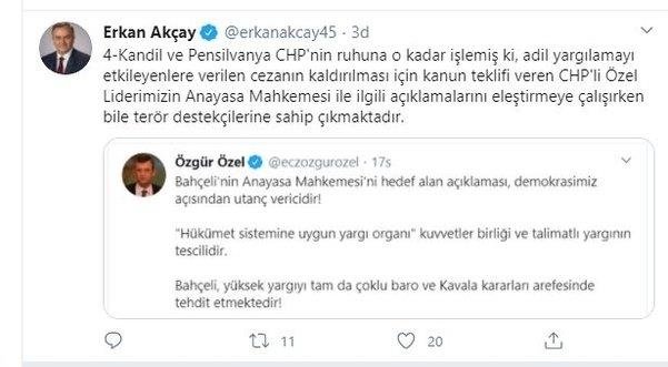 MHP’li Erkan Akçay: CHP Grup Başkanvekili Özgür Özel, terör destekçilerine sahip çıkıyor