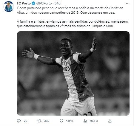 Christian Atsu için taziye mesajları yayımlanıyor